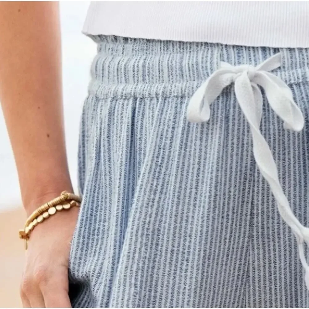 Aerie Real Good Gauze High Waisted Pant Size Small Pinstripe Blue & White - Picture 3 of 13